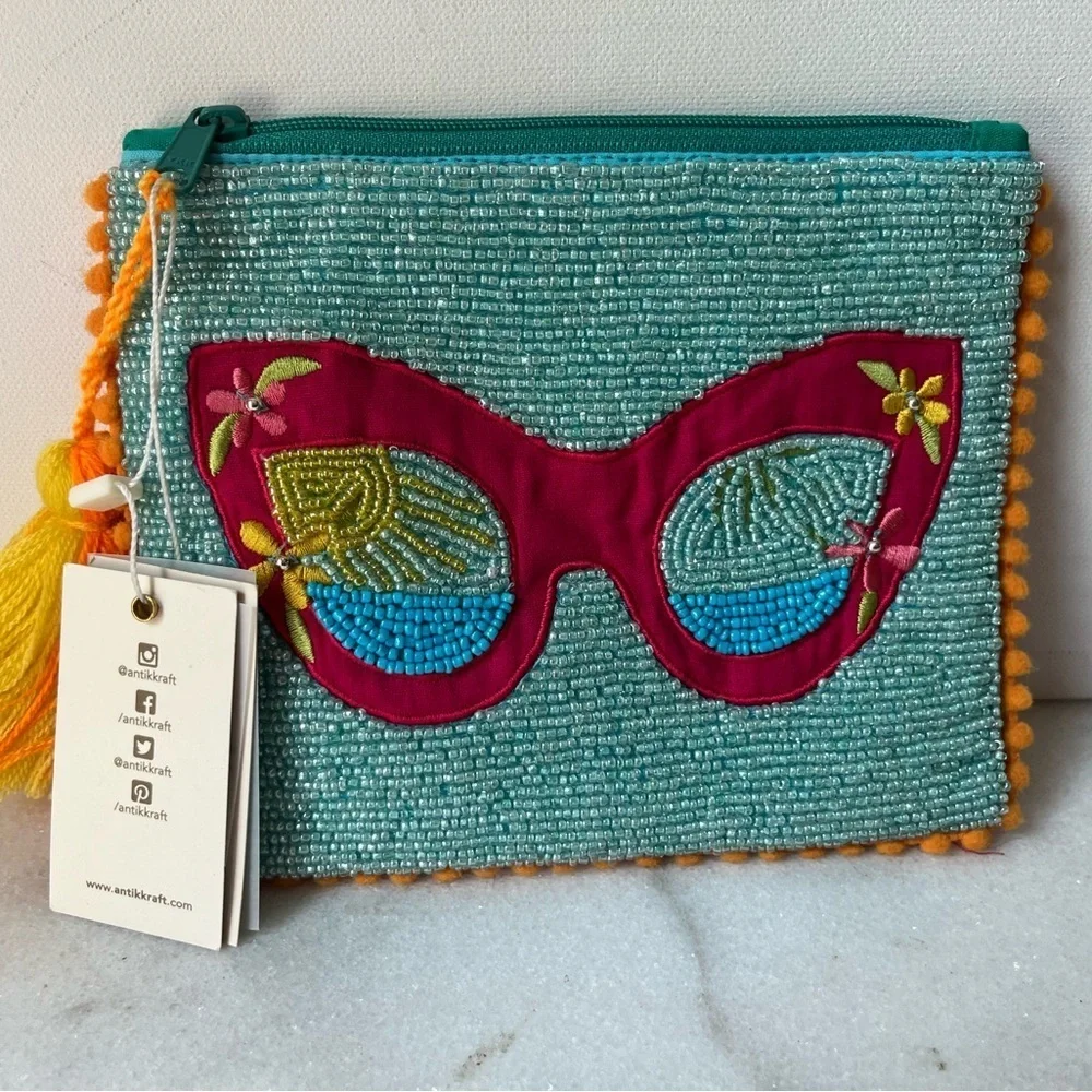 Seed Beaded Sunglasses Clutch Bag, beaded pouch,cosmetic bag